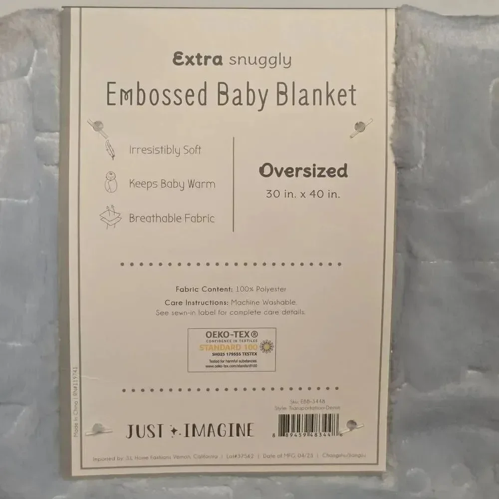 🇬🇪🔹️NWT Just Imagine Blue Oversized 30x40 Embossed Baby Blanket